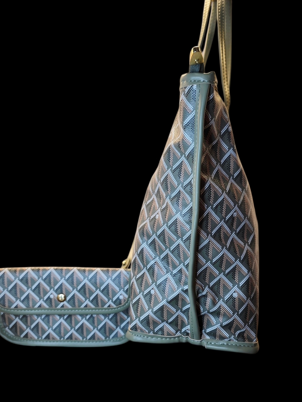 Designer Inspired Tote Bag with Matching Pouch - Light Olive NWT - Picture 2 of 5